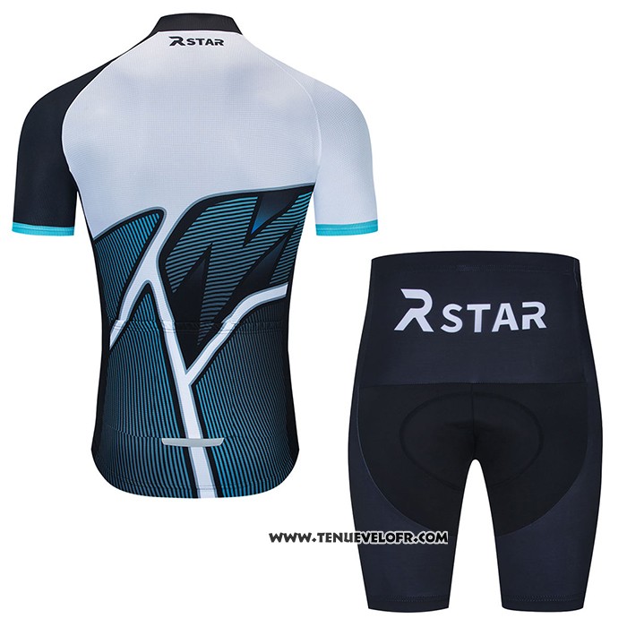 2021 Maillot Cyclisme R Star Blanc Noir Bleu Clair Manches Courtes et Cuissard